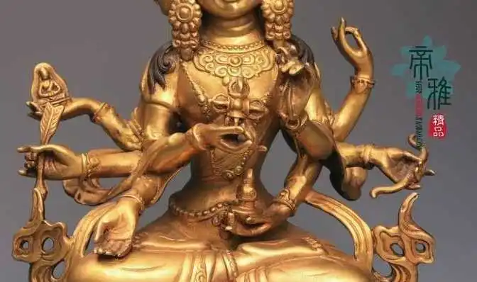 Tibet Copper 24K Gold Gild Three Head Eight Arm Kwan-yin Guanyin Buddha Statue | Дом и сад