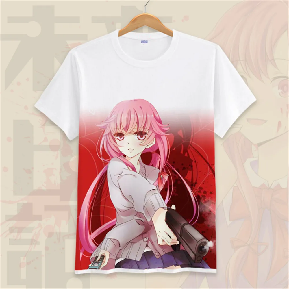Футболка с героями аниме будущий Дневник Мужская футболка Mirai Nikki коротким