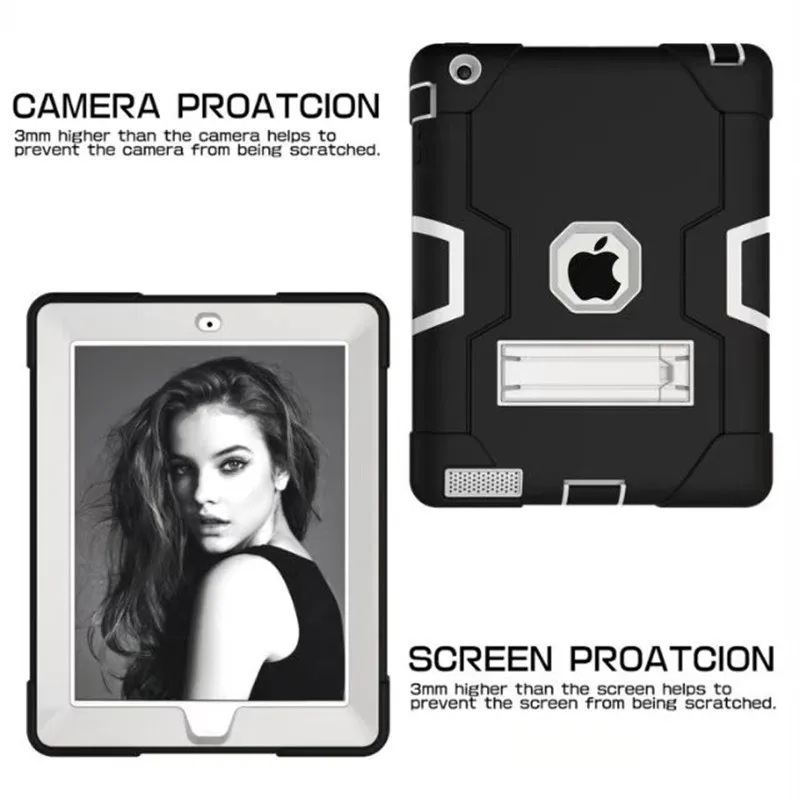 Black-Gray Для Apple ipad 2 ipad 3 ipad 4 дети Безопасный бронированный противоударный чехол Heavy Duty из силикона+ поликарбоната для задней панели чехол Обложка для ipad 2, 3, 4 планшетный ПК Капа - Цвет: Black-Gray