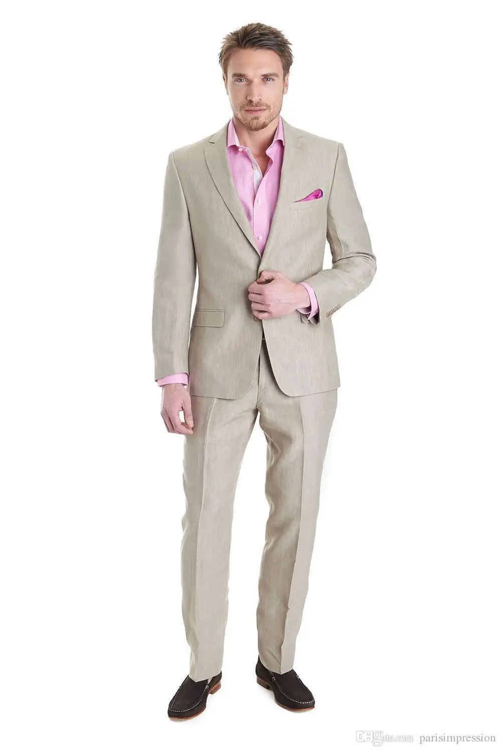 New Arrival Beige Wedding Suits For Men Notched Lapel Slim Fit 2 Pieces Tuxedos Groomsmen Grooms | Мужская одежда
