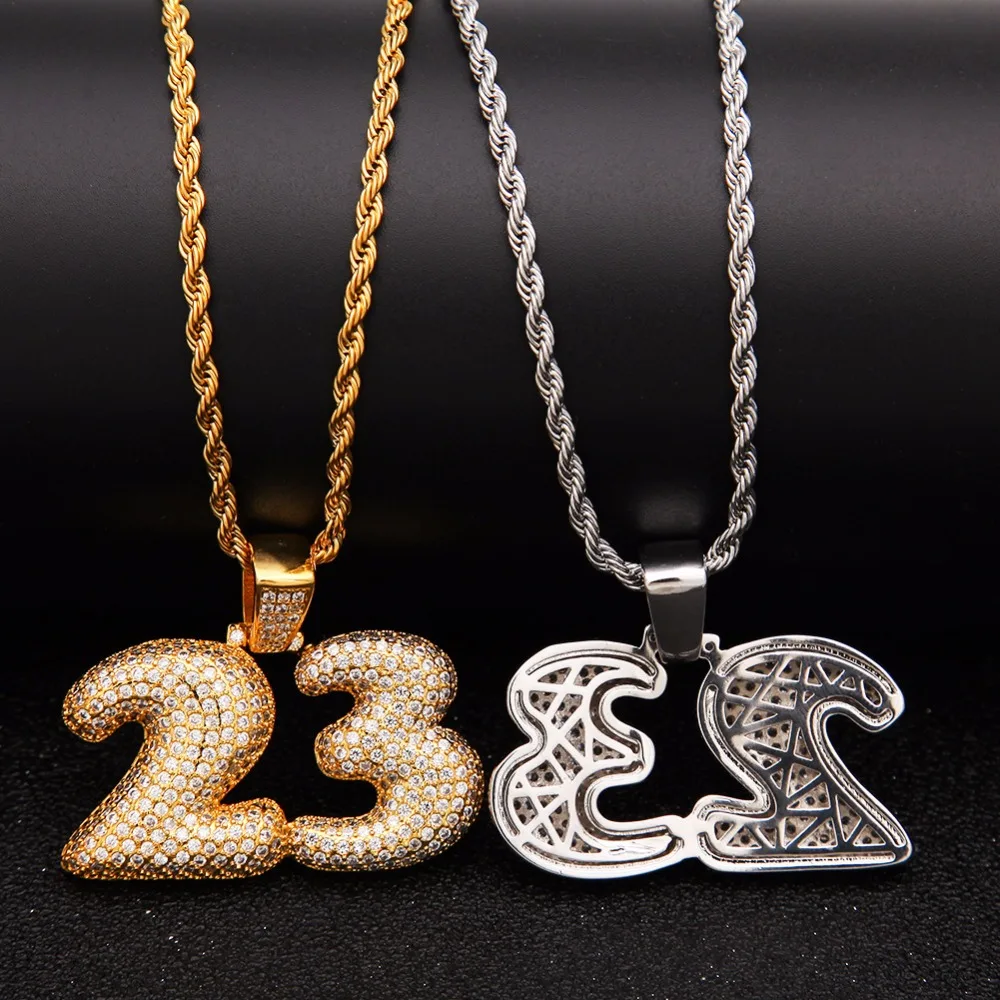 В стиле хип хоп Полный AAA CZ Циркон Bling лед из числа 23 красивое женское ожерелье