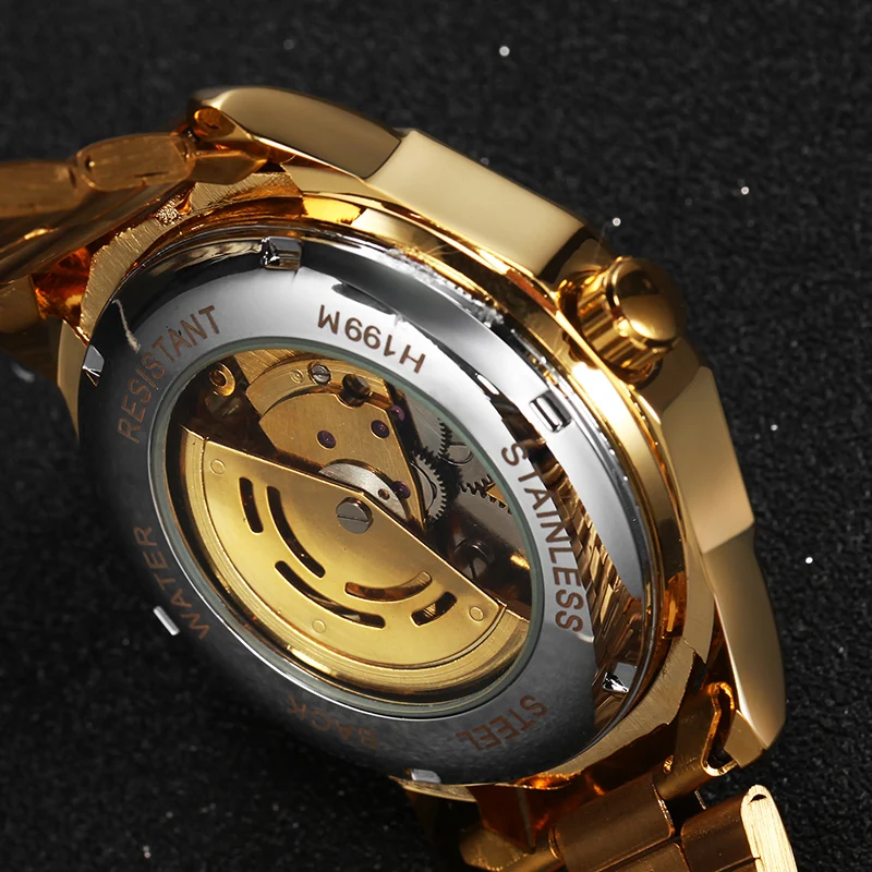WINNER золотые часы мужские деловые военные наручные с скелетом автоматические