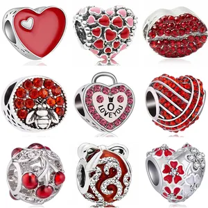 Бусины-шармы эмалированные в форме дерева и сосны, красного цвета