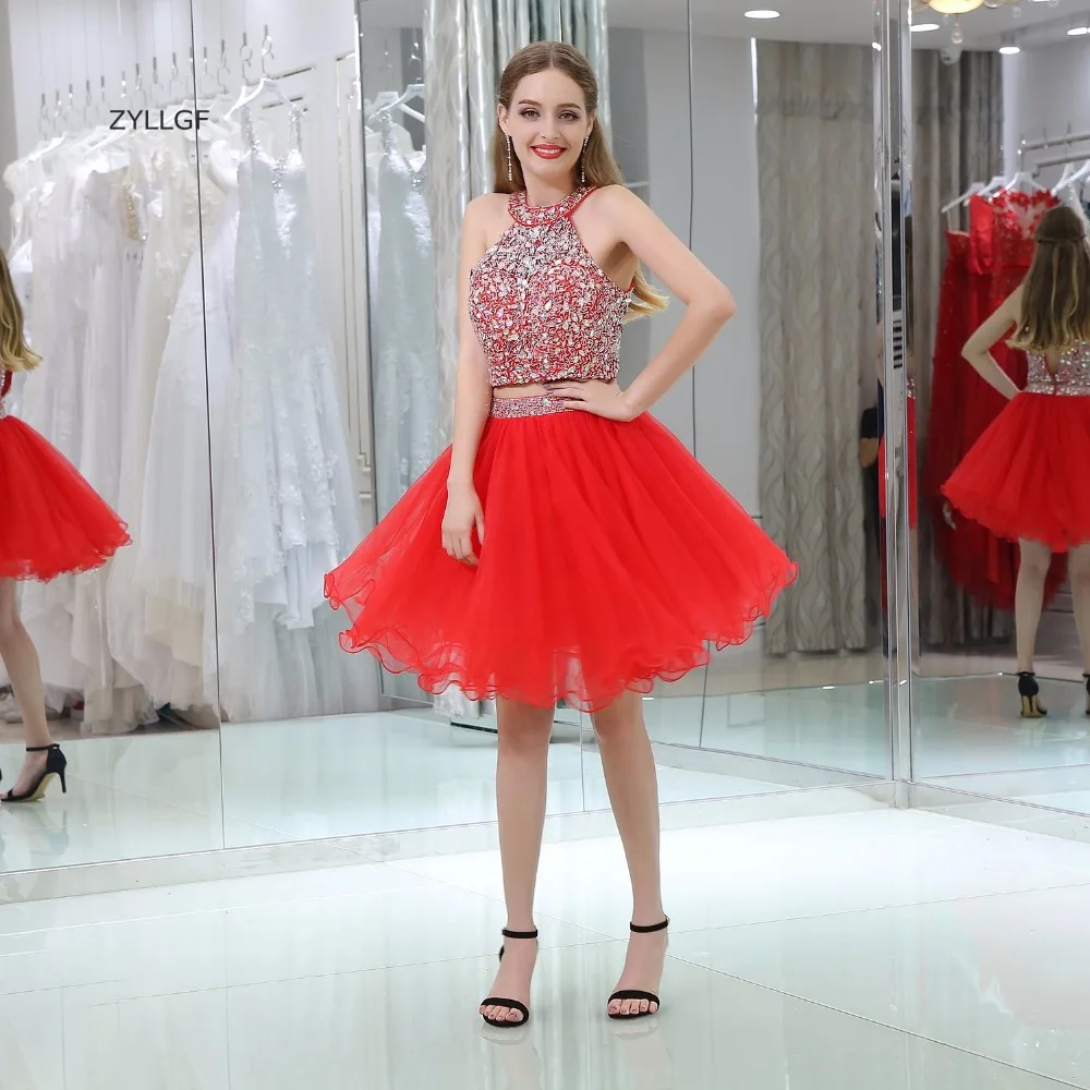 Женское платье с лямкой на шее zylgf короткие красные хрустальные бусины Vestido Para