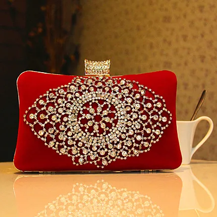 Красные вельветовые женские вечерние сумки ручной работы с бриллиантами для