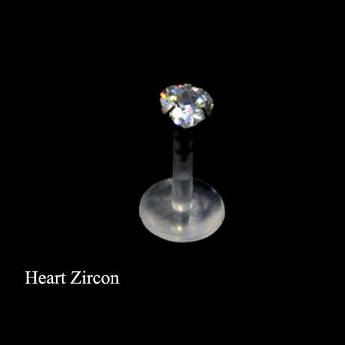 Heart Zircon 1 шт., из гибкого биопласта, циркон, ухо, трагус, пирсинг хряща, конский глаз, эллипс, Лабрет, кольцо, ухо, трагус, Сексуальные Ювелирные изделия для тела, пирсинг - Окраска металла: Heart Zircon