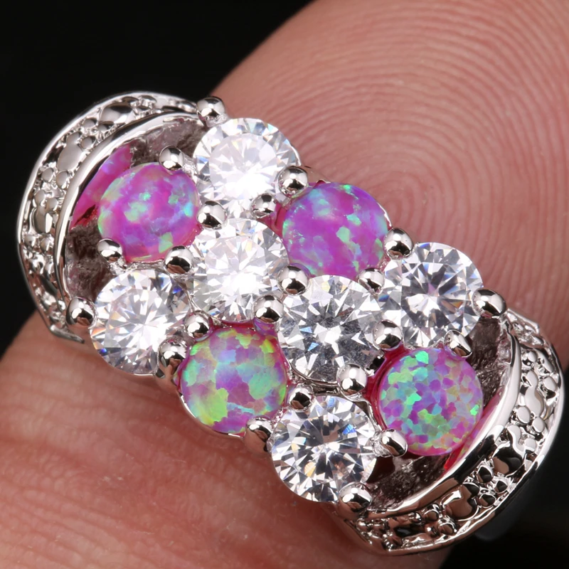 Свадебные Кольца Розовый огненный опал и белый CZ моды 925 Серебро Печатью Для