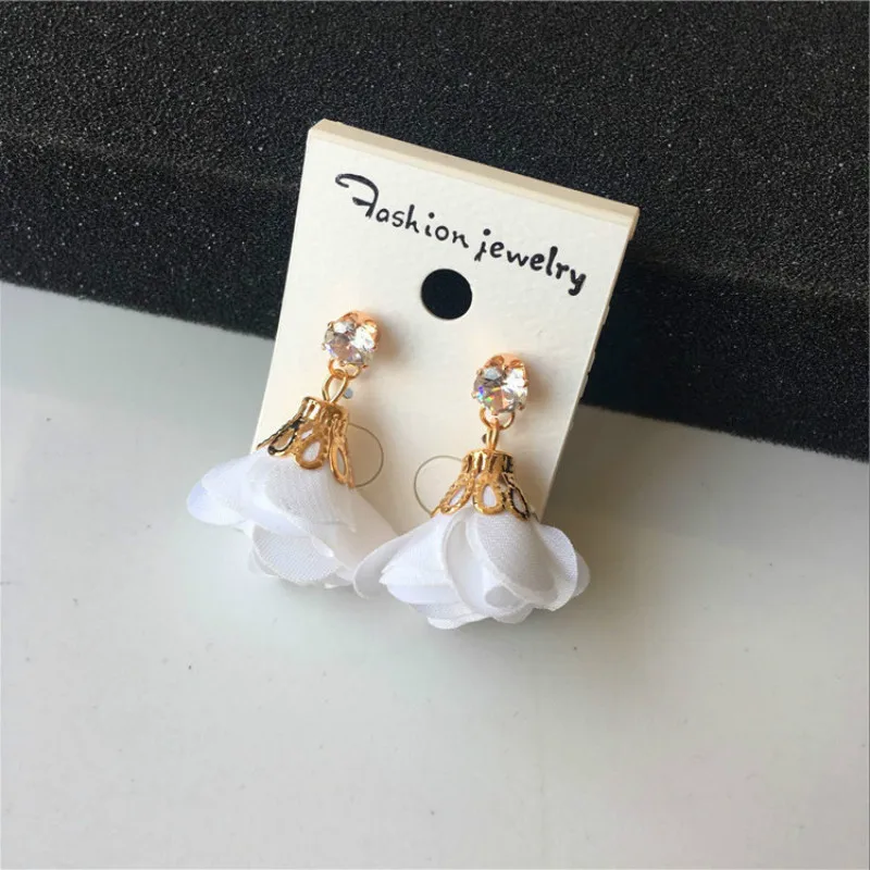 Серьги женские тканевые в ретро стиле серьги с цветами из циркония и розами