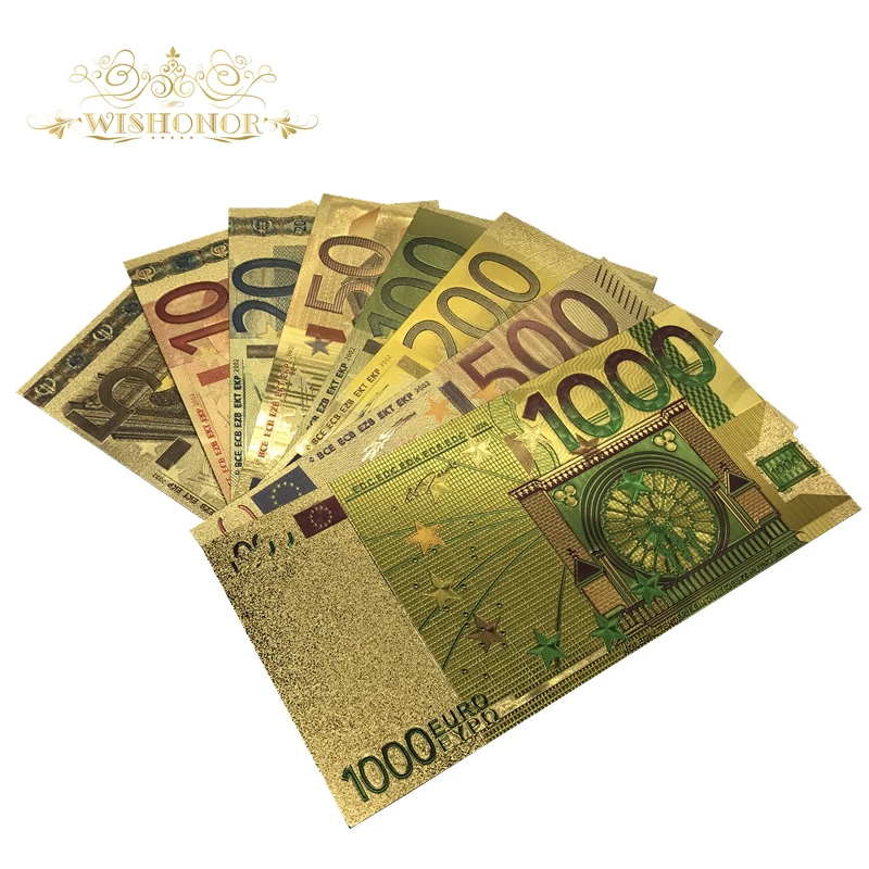 Wishonor полный набор 24K Золотая банкнота Евро 5 1000 фольга 8 шт./лот как бизнес и