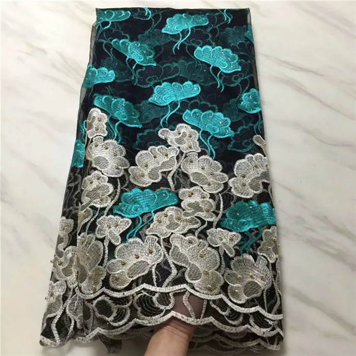 Latest gold silver African Lace Fabric Embroidered High Quality French beads Cheap Nigerian tulle | Дом и сад