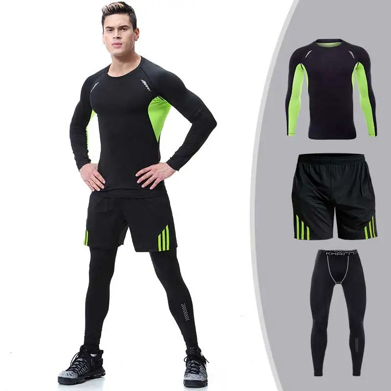 Комплект из 3 предметов мужские спортивные комплекты для фитнеса длинная