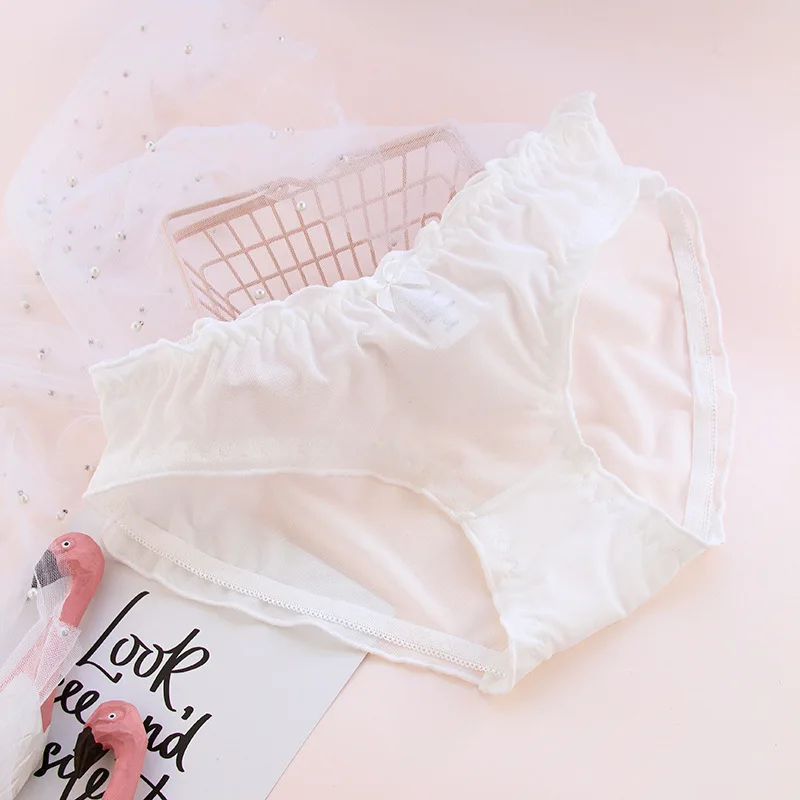 white SP& CITY, японское Прозрачное нижнее белье с бантом, женские сексуальные кружевные трусики для милых девушек, милые бесшовные трусики с оборками, нижнее белье - Цвет: white