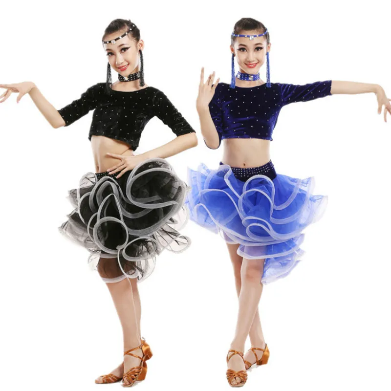 

Latin dance clothing girl autumn and winter new Latin skirt children's game show velvet dance practice clothes