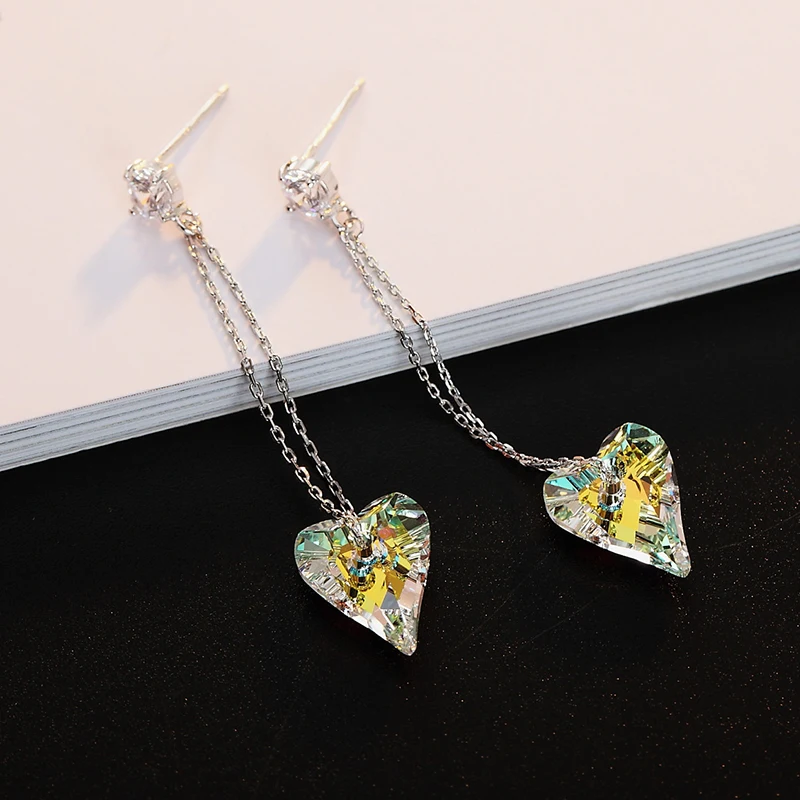 Женские серьги-подвески с кристаллами Swarovski Серебристые в форме дикого сердца на