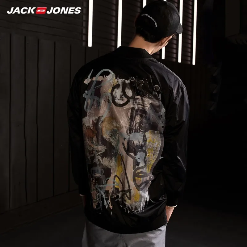 JackJones Осенняя мужская крутая бейсбольная куртка с абстрактным принтом и воротником 218321549