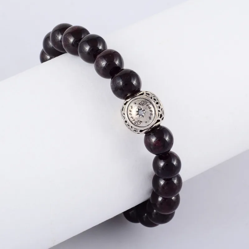 Женский браслет из стерлингового серебра 925 пробы с красными натуральными