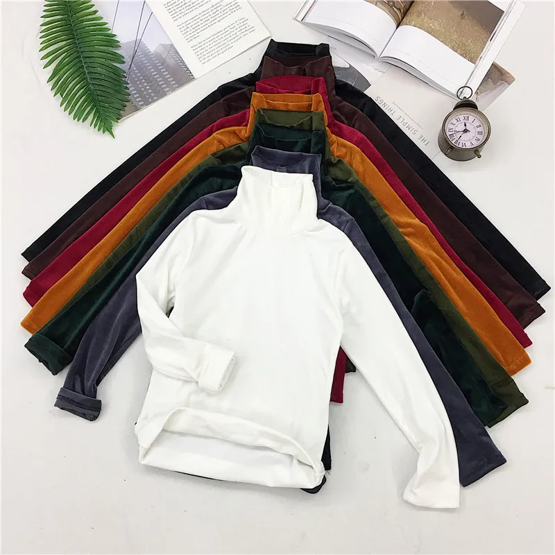 Женский топ с высоким воротом однотонный вельветовый Топ длинным рукавом на