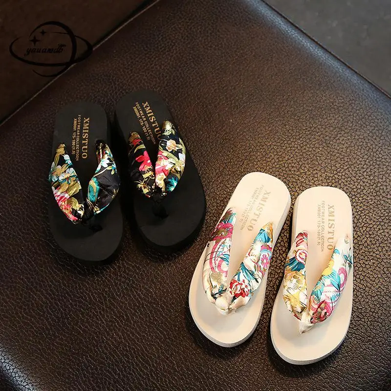 4-11y Kids Slippers Summer Girls Flip Flops Shoes Flat Print Soft Bottom Breathable Hollow Children's Bohemia Footwear Ly20 | Детская