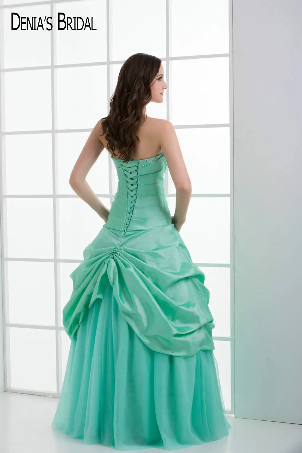 2017 вечернее платье цвета зеленой мяты с милым вырезом длиной до пола бусинами без