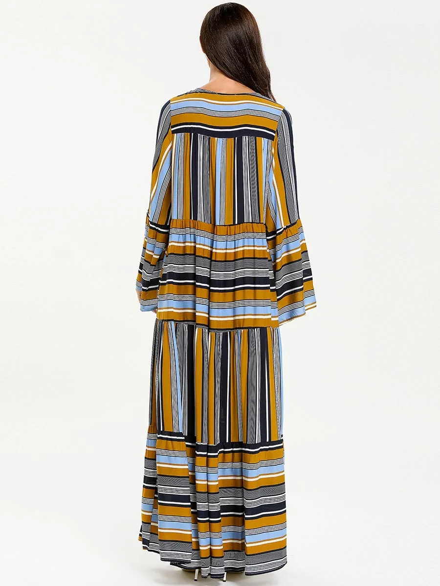 Повседневное длинное платье в полоску с круглым вырезом абайя для взрослых