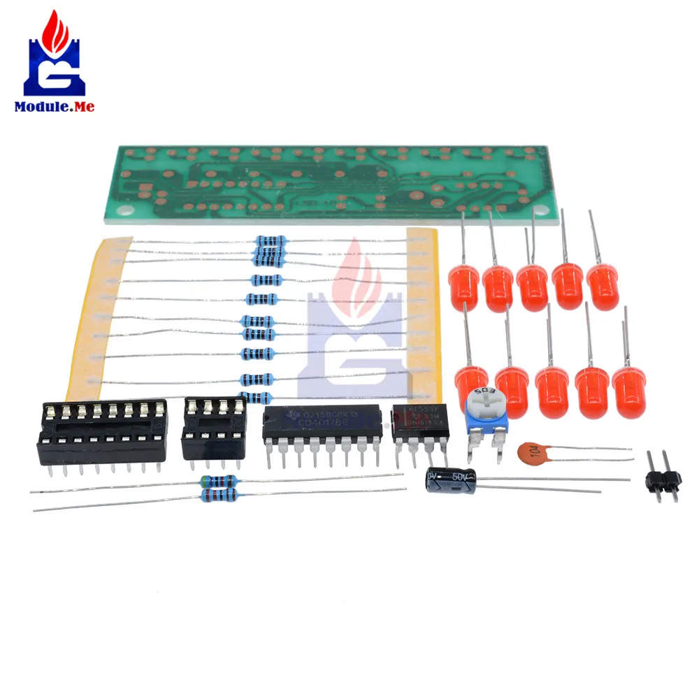 NE555+ CD4017 практика Learing Наборы светодиодный проблесковые маячки модуль Diy Kit Электронная печатная плата люкс ЛСД-10 3-4,5 V "сделай сам" для платы Arduino