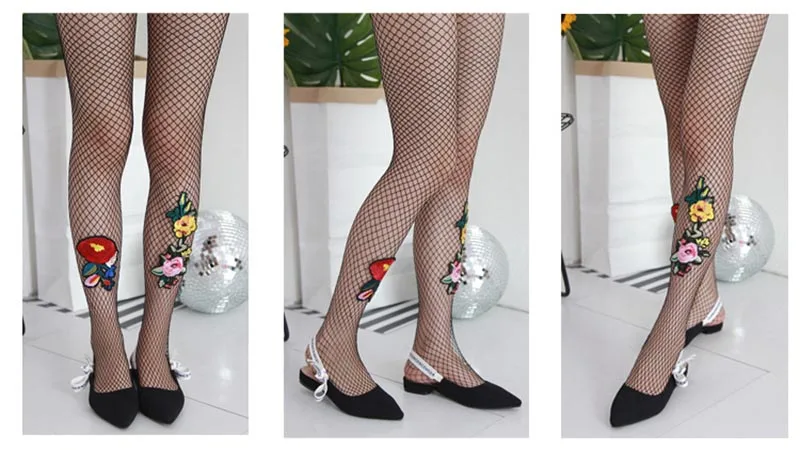 [COSPLACOOL] новые колготки с вышитыми цветами ажурные Harajuku сексуальные колготки женские сетка Meias полые ажурные чулки - Цвет: 3
