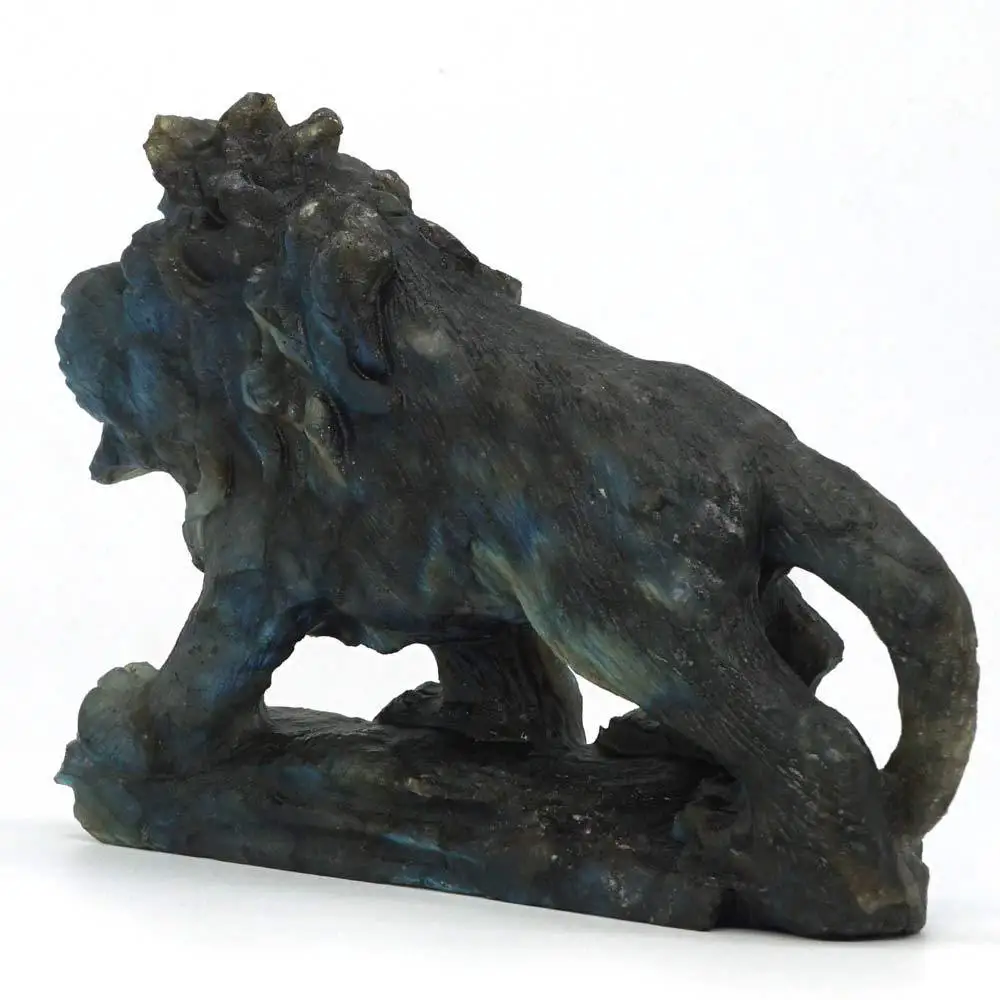 Lion Figurine Natural Gemstone Labradorite Carved Animal Statue Home Ornament | Дом и сад