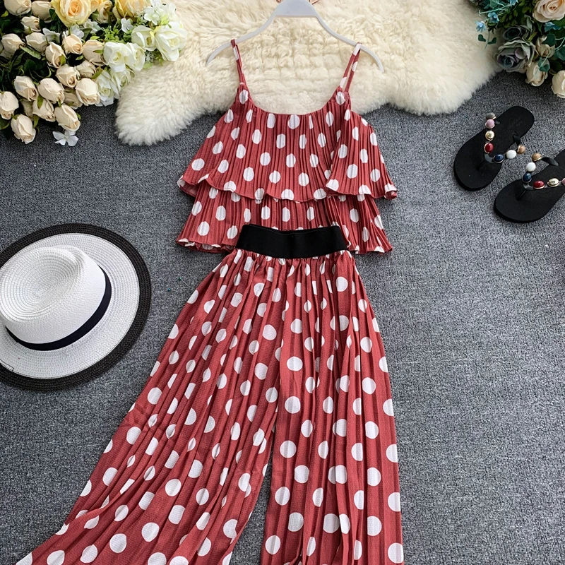 2019 Новый Модный женский комплект из двух предметов в стиле ретро горошек со