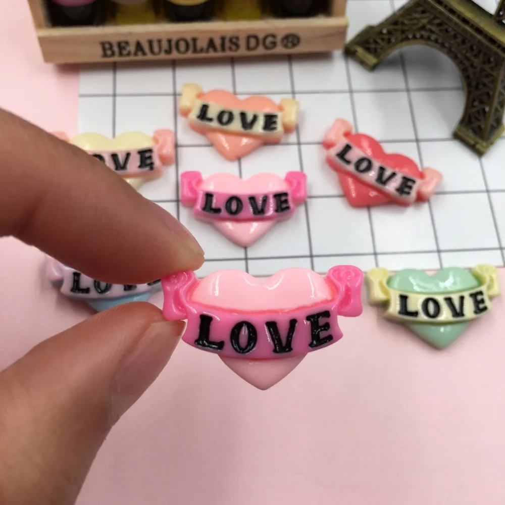 5 шт./лот Смешанные Цвета Смола милое любящее сердце плоский задний Кабошон для