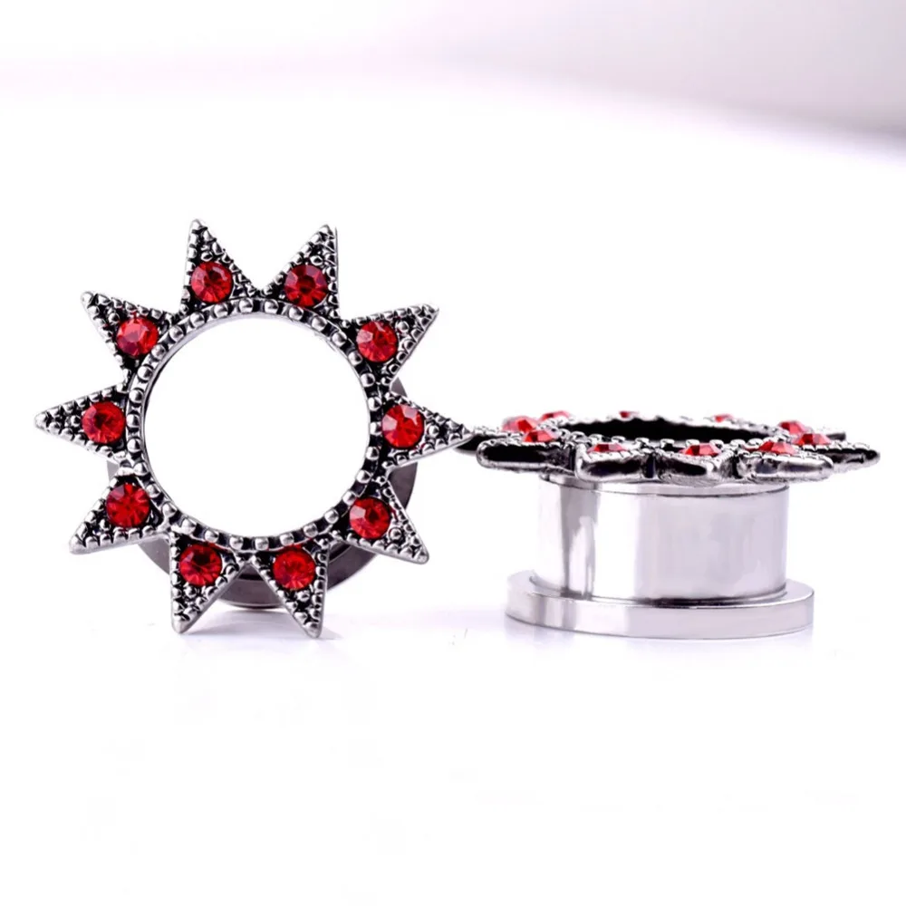 2Pcs Flower Dotted Gemmed Ear Screw Fit Flesh Tunnel 8mm-16mm Plug Expander Piercing Jewelry | Украшения и аксессуары