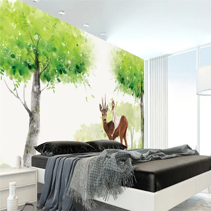 Hand-painted Pastoral Style Wallpapers Home Decor Wall Mural for Kids Cute Girl Woods Living Room Background 3D WallS Papers |