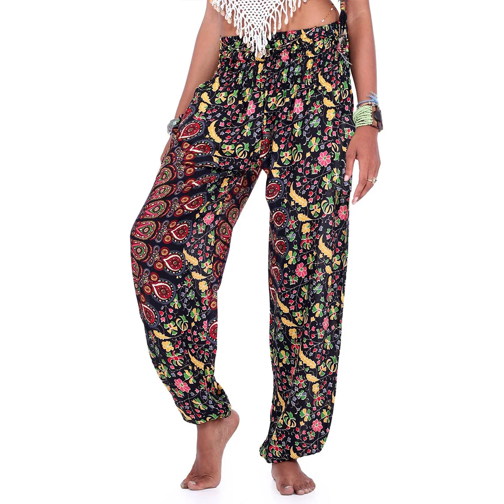 Модные женские свободные леггинсы Indie в стиле бохо для йоги с цветочным рисунком
