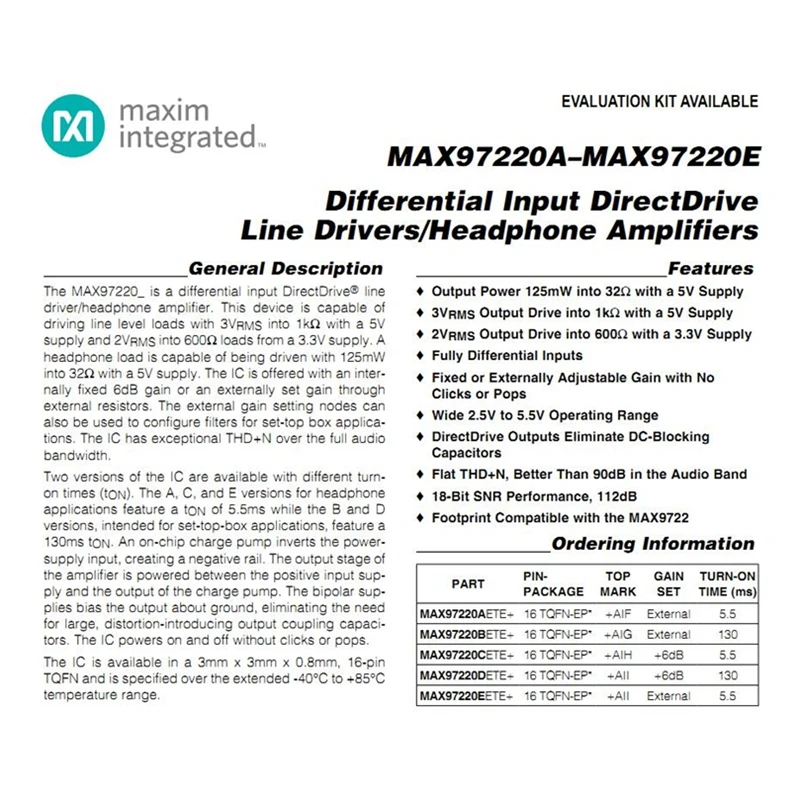 Плата усилителя мощности MAX97220 дифференциальный к сбалансированному