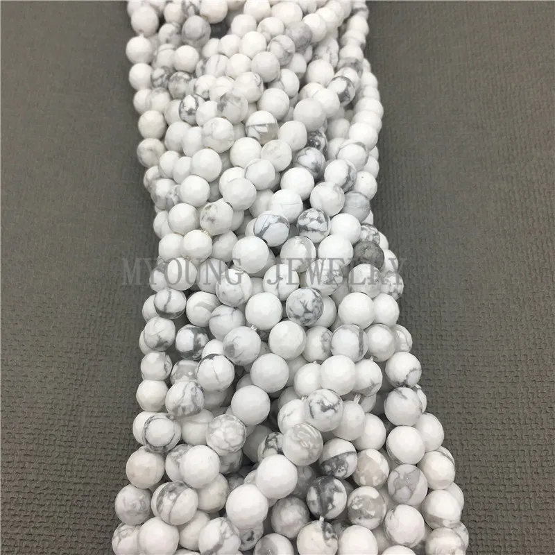 

MY0662 Round Faceted White Howlite Beads,Natural Stone White Turquoises Beads For Jewelry Making, 15.5''Free Shipping