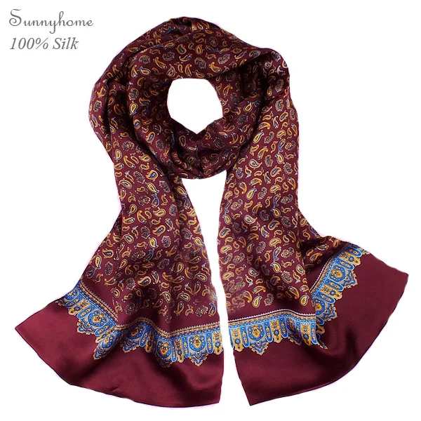 Мужская шелковая шаль Золотого Дракона шарф из 100% сатина с цветочным принтом