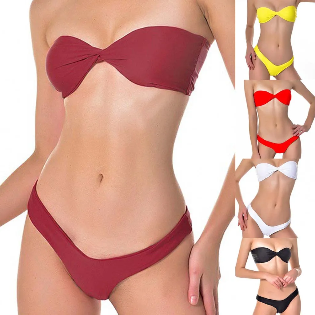 Для женщин летние однотонные красные белые черные низкая талия пляжный