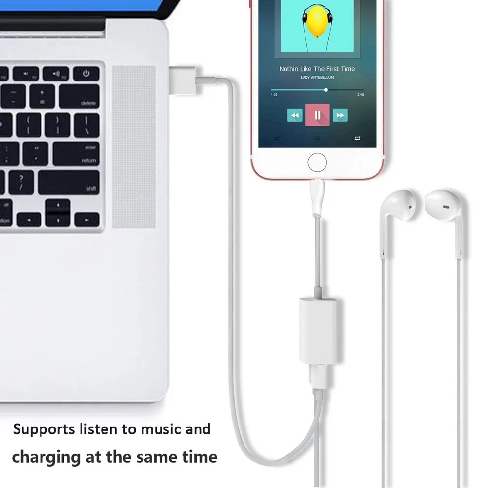 Двойной для Lightning Jack адаптер наушников аудио + вызов iPhone 7 8 10 X Зарядное устройство