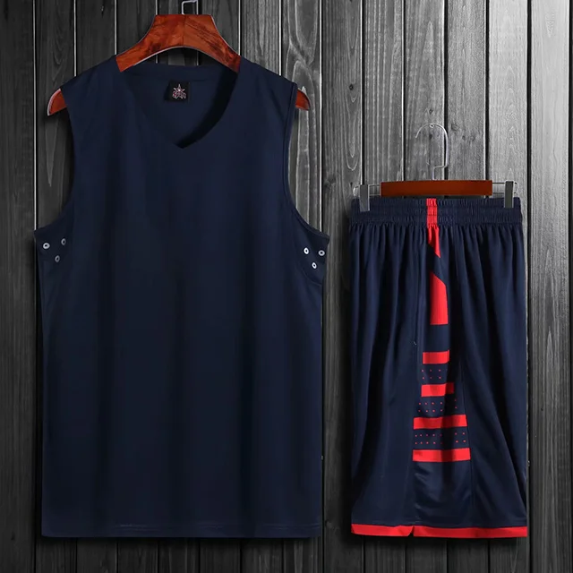 navy blue Высокое качество Детские мужские баскетбольные тренировочные Джерси Набор пустые студенческие спортивные костюмы дышащие баскетбольные майки форма на заказ - Цвет: navy blue