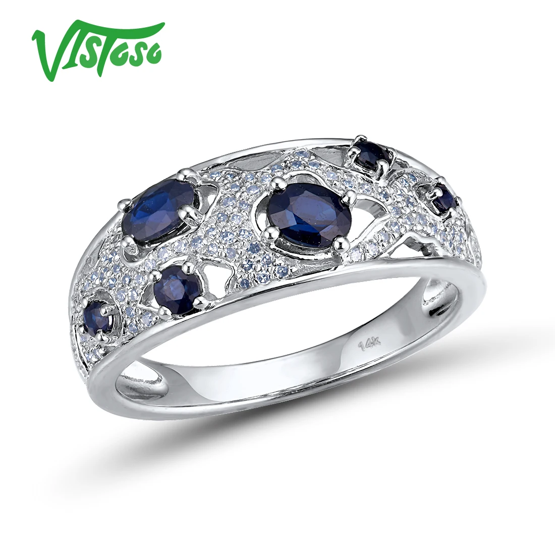 VISTOSO подлинное 14 K 585 Белое золото Необычные синий сапфир Блестящий Бриллиант Кольцо для женщин помолвка юбилей элегантные изысканные украшения