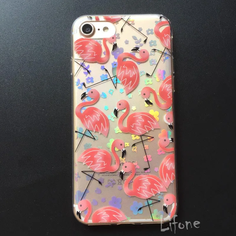 Kerzzil Lovely Cartoon Flamingo Ostrich Leaf Cover For iphone 7 Transparent Laser Flowers Phone Cases iphone7 6 6S PLus |