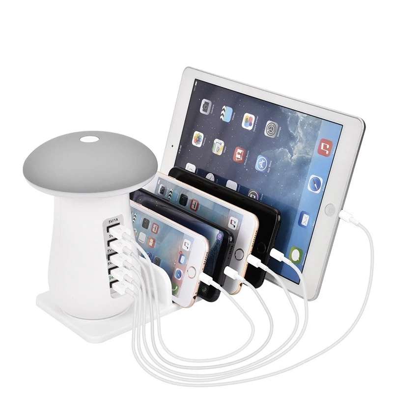 1pc Multi Charging Dock 5 USB Port QC3.0 Station With Mushroom Light Fast Hub EU US AU UK | Электроника