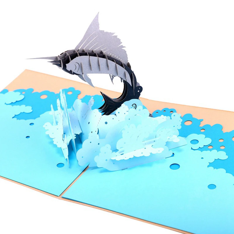 3D лазерная вырезка ручной работы вылезание из моря морские рыбки бумажные