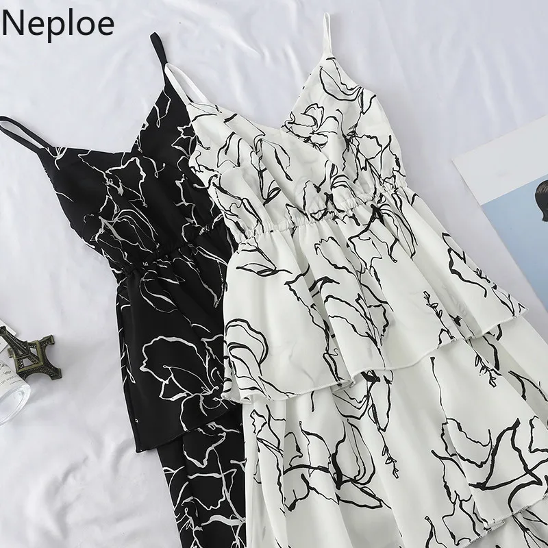 Neploe женское платье с принтом Лето 2019 новое v-образным вырезом на бретельках Vestidos