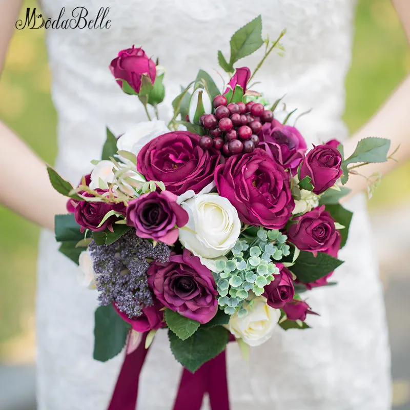 

Modabelle бордовый букет невесты с розами, искусственные цветы для свадьбы, брошь, букеты
