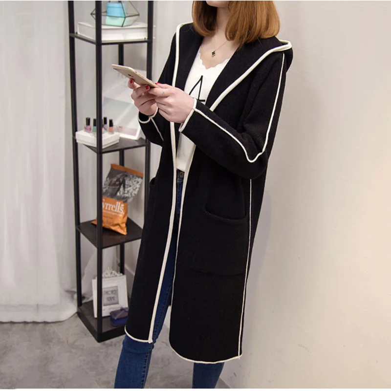 2021 Women Knitted Cardigan Mid Long Sweater Jacket Spring Loose Hooded Top Autumn Temperament Coat DITING0127 |