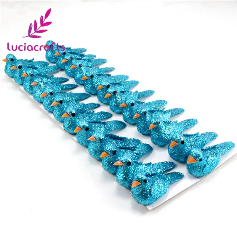 Blue Lucia crafts, 12 шт./лот, 2*4 см, смешанные цвета, пена, искусственные хроматические птицы, свадьба, Рождественская елка, сделай сам, украшение H0454 - Цвет: Blue
