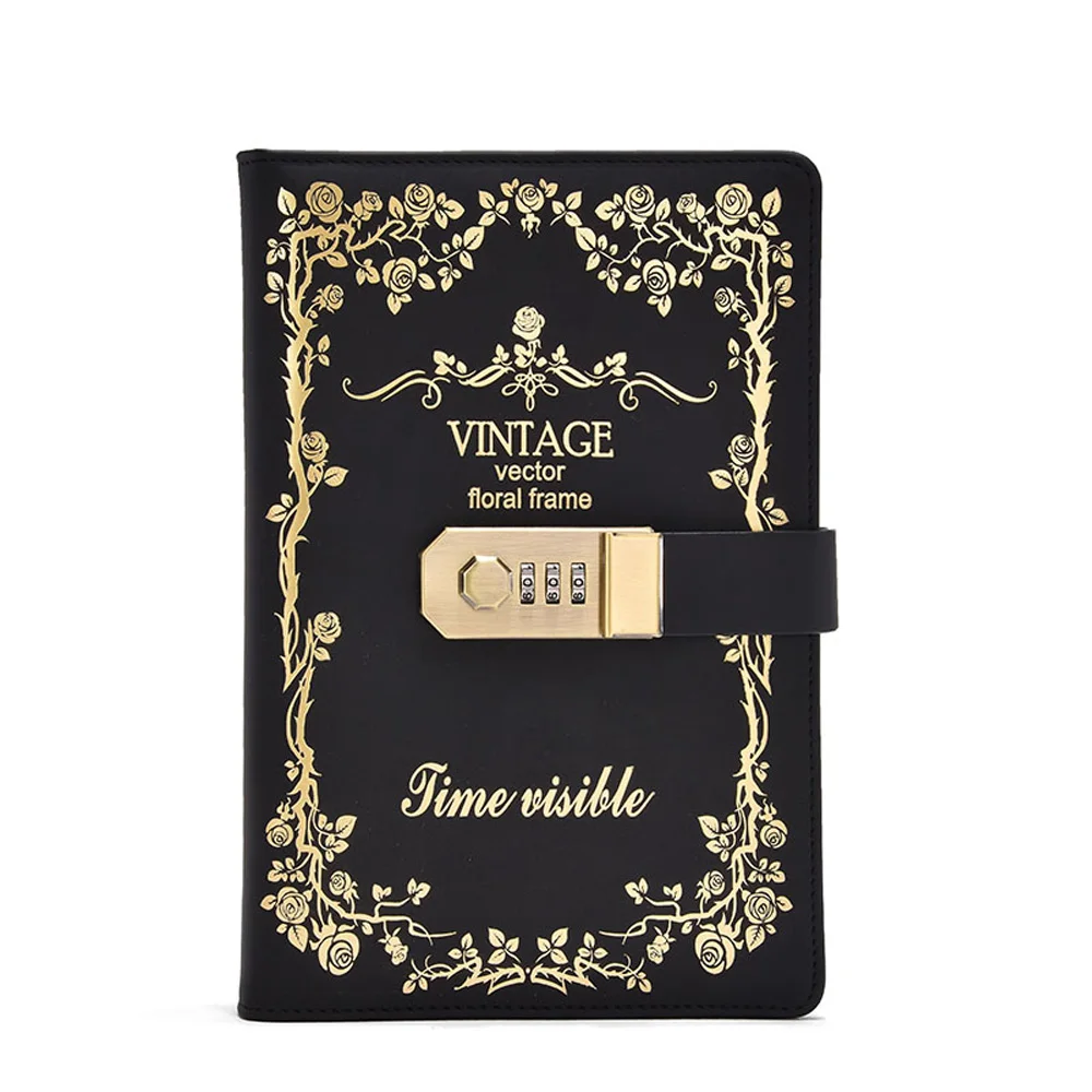 A5 Размеры Винтаж замок Тетрадь из искусственной кожи пароль с Комбинации