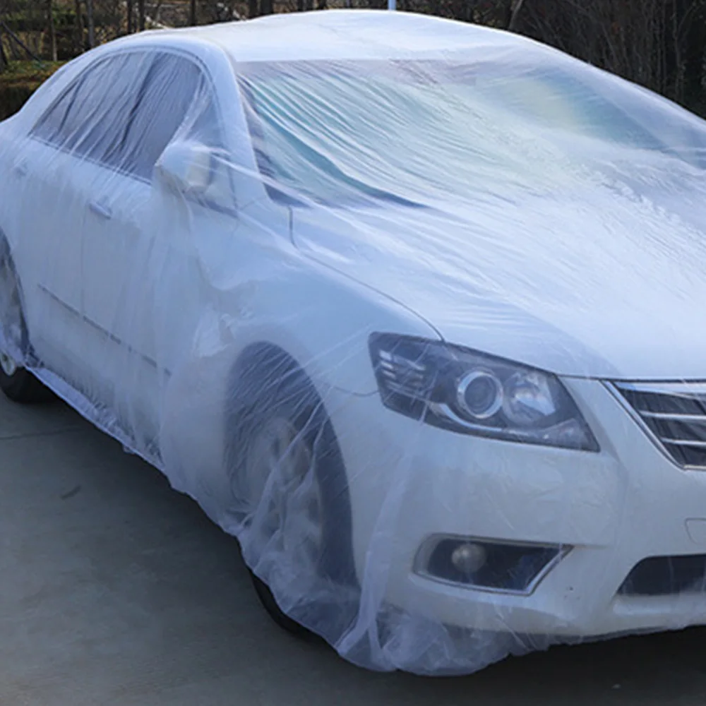 Универсальная прозрачная пластиковая Временная Одноразовая крышка автомобиля Дождь Пыль гараж ПЭ пленка утолщение автомобиль дождь Пылезащитная крышка автомобиля
