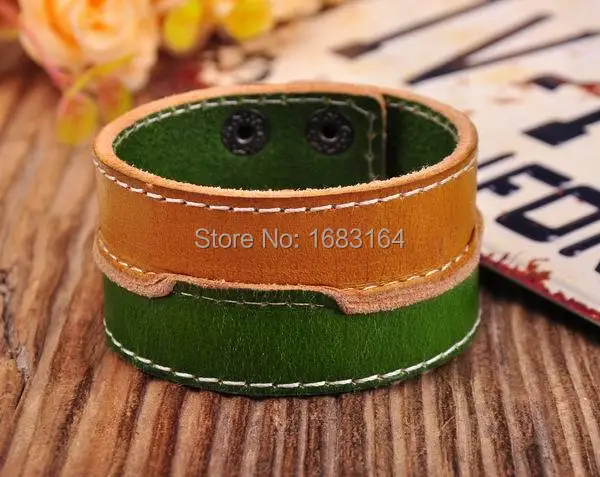 Желтый и зеленый кожаный браслет наручная повязка наручник обертывание