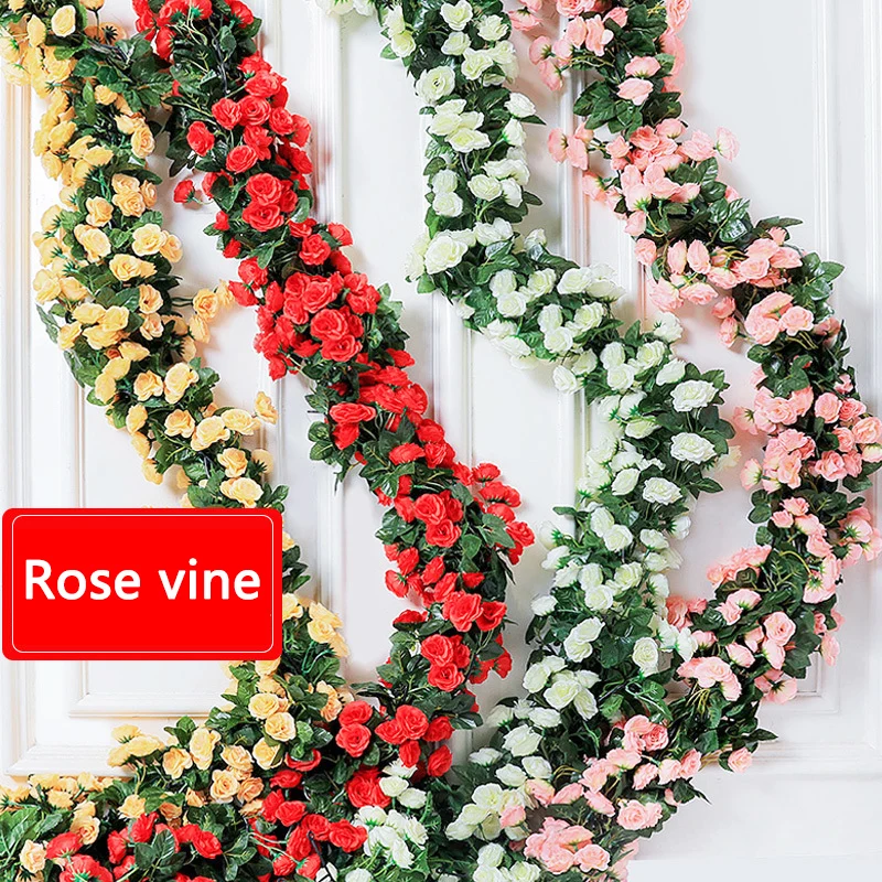 

Rose vine Simulation Water pipe Green leaf cane 1 piece Vine Loft Fake flower rattan Air conditioning Decoration Flower vine